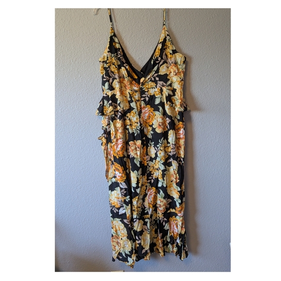 NWT Bardot Floral Ruffled Hi-Lo V-Neck Dress Black and Yellow Faux Wrap Sz 12 L - Picture 5 of 16